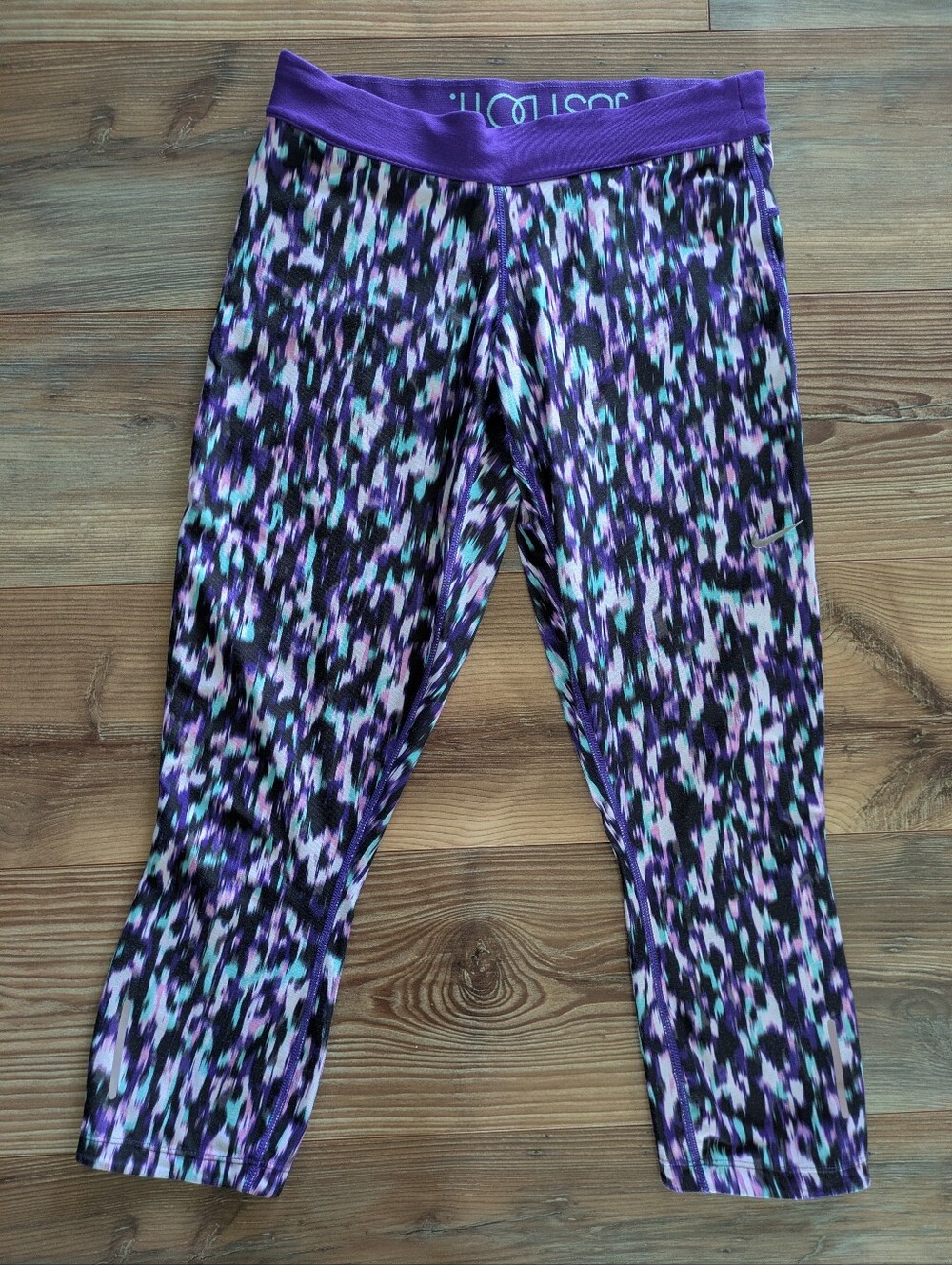 Nike Just Do It Dri Fit Cropped Purple Pink Teal Black Colorful Active Leggings